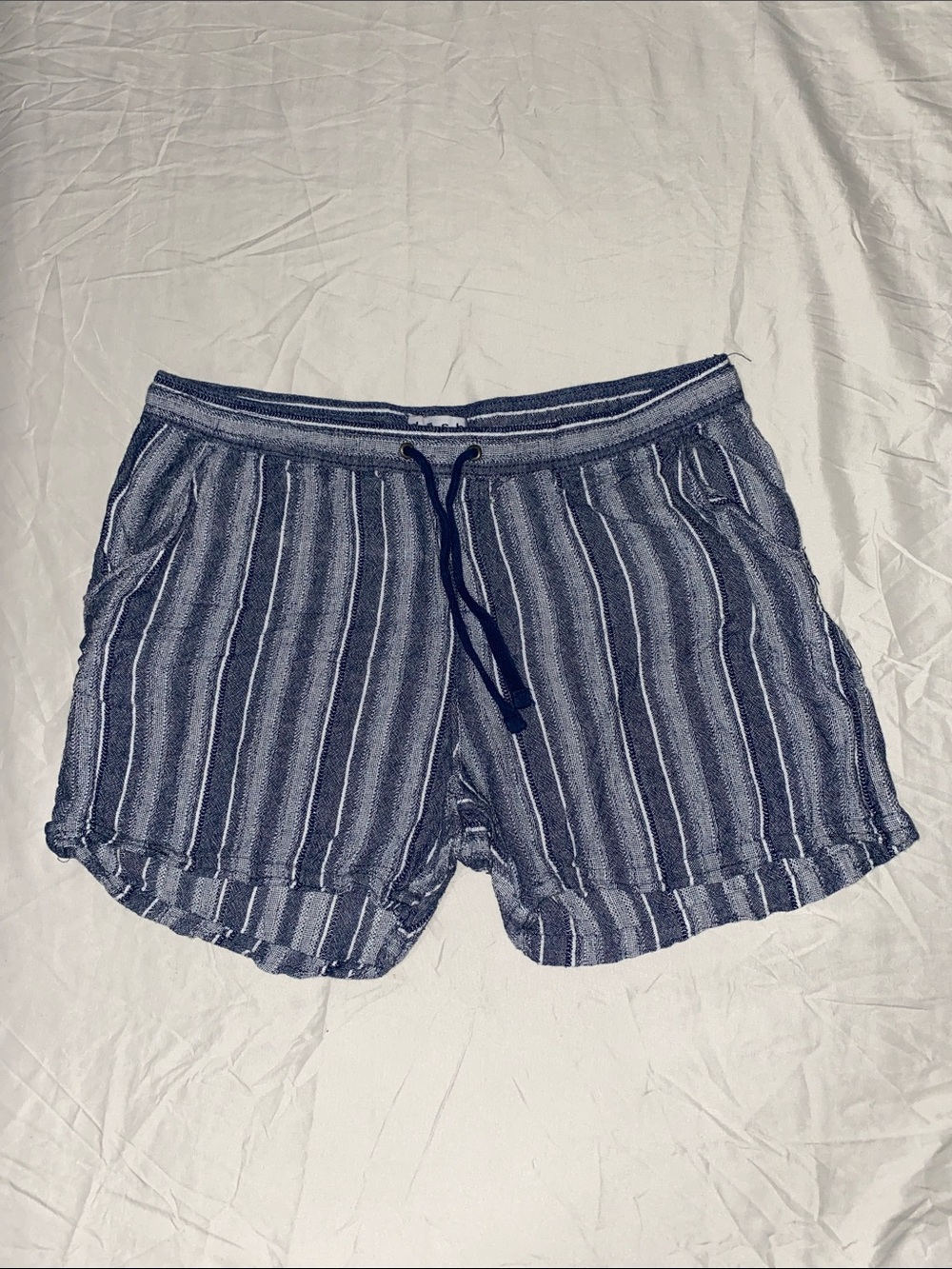 Women’s Navy Striped Drawstring Athletic Shorts